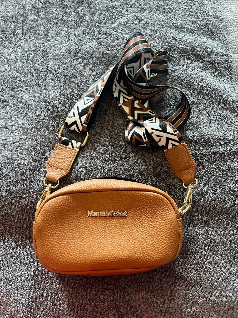 Montana West Cognac Crossbody with Patterned Woven Strap